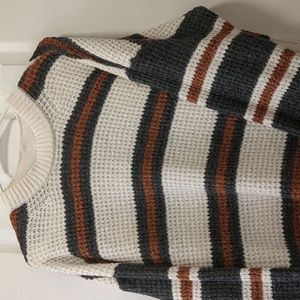 White, gray, and burnt orange striped oversized sweater